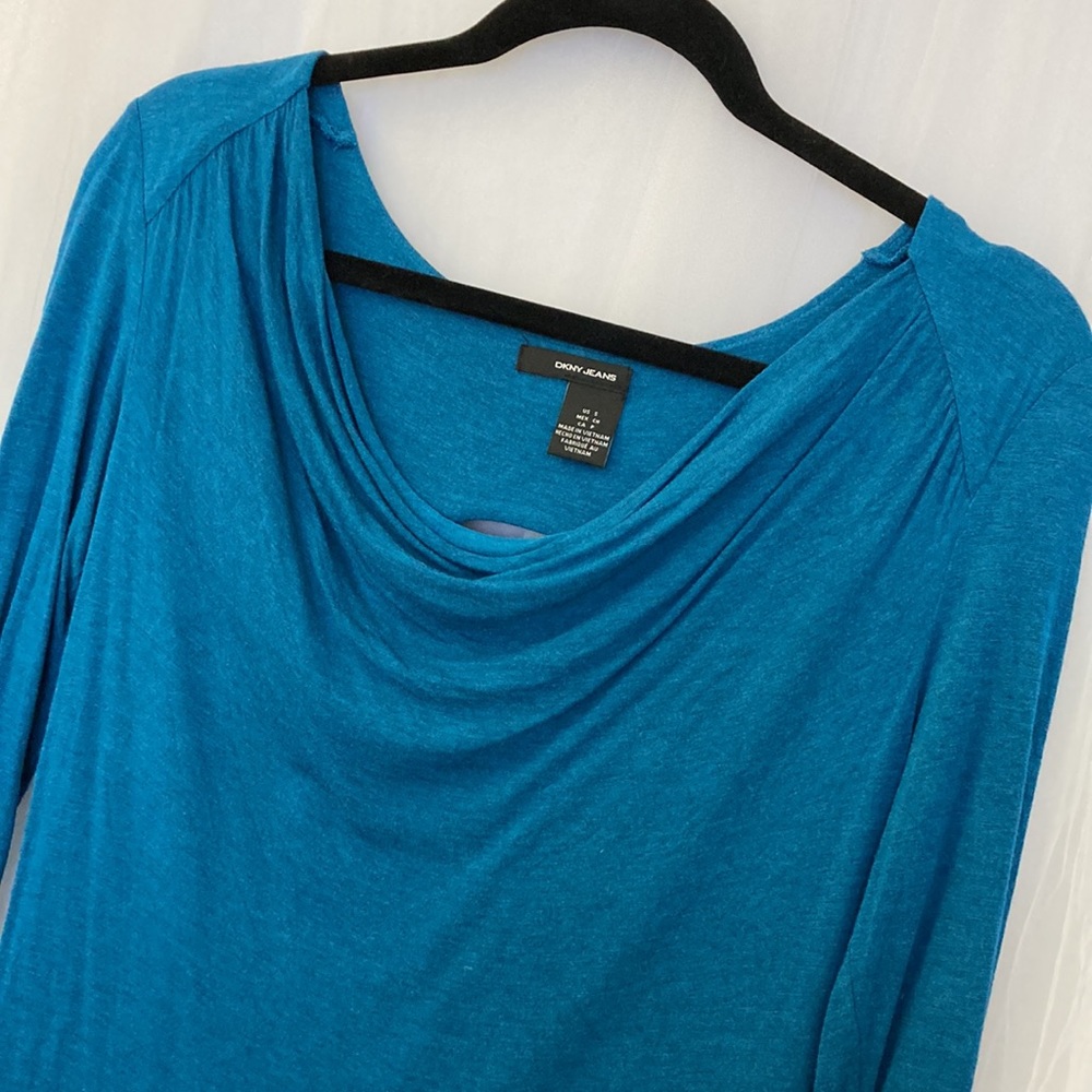 NWOT DKNY teal blue swoop neck top - size small